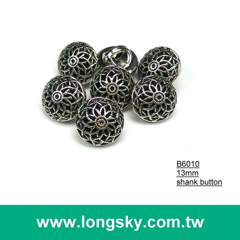 (#B6010/13mm) antique silver plated fashion flower pattern shank buttons maker