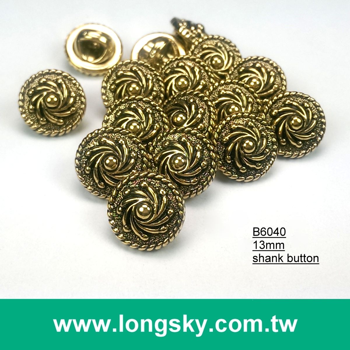 (#B6040/13mm) Taiwan fancy anthentic plated swirl pattern small shirt buttons with shank