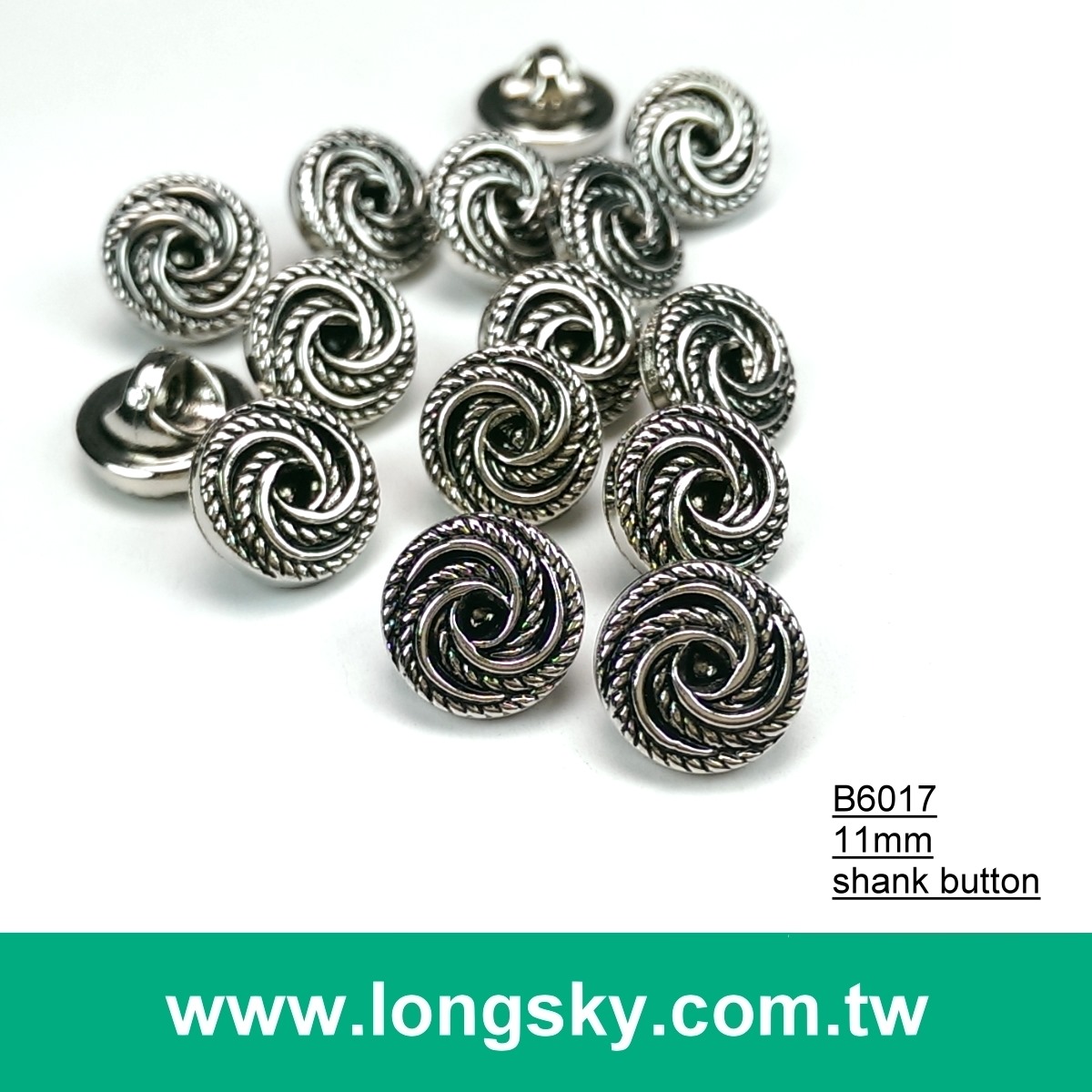 (#B6017/11mm) 17L Taiwan fancy anthentic plated swirl pattern small shirt buttons with shank