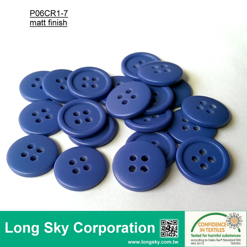 (#P06CR1-7) 1.5cm blue color 4-hole sewing polyester resin button for skirt