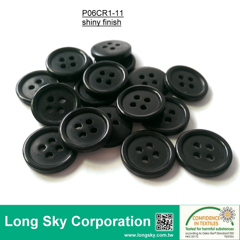 (#P06CR1-11) 15mm black color 4 holes classical design polyester resin garment button