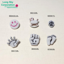 Cute buttons for kids clothes - hands, smile face, feet, footprint, rocking horse