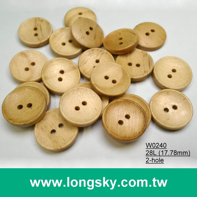 (#W0240) 2 hole light brown carved natural wood buttons for clothing