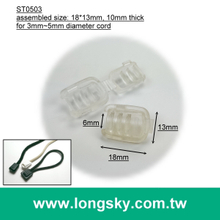 (#ST0503) transparent plastic cord end for 5mm cord
