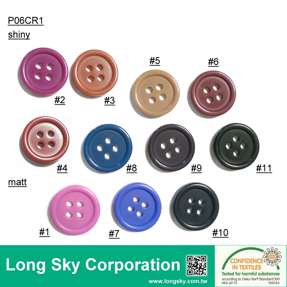 (#P06CR1-2) 24L fuchsia color 4-hole polyester resin coat button