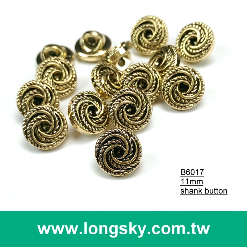 (#B6017/11mm) Taiwan fancy anthentic plated swirl pattern small shirt buttons with shank