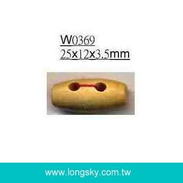 3.5mm hole 25mm long 2 holes small barrel type wooden toggle button (#W0369) 