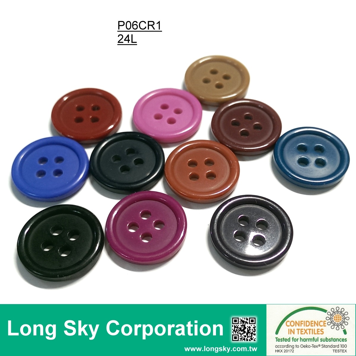 (#P06CR1-2) 24L fuchsia color 4-hole polyester resin coat button