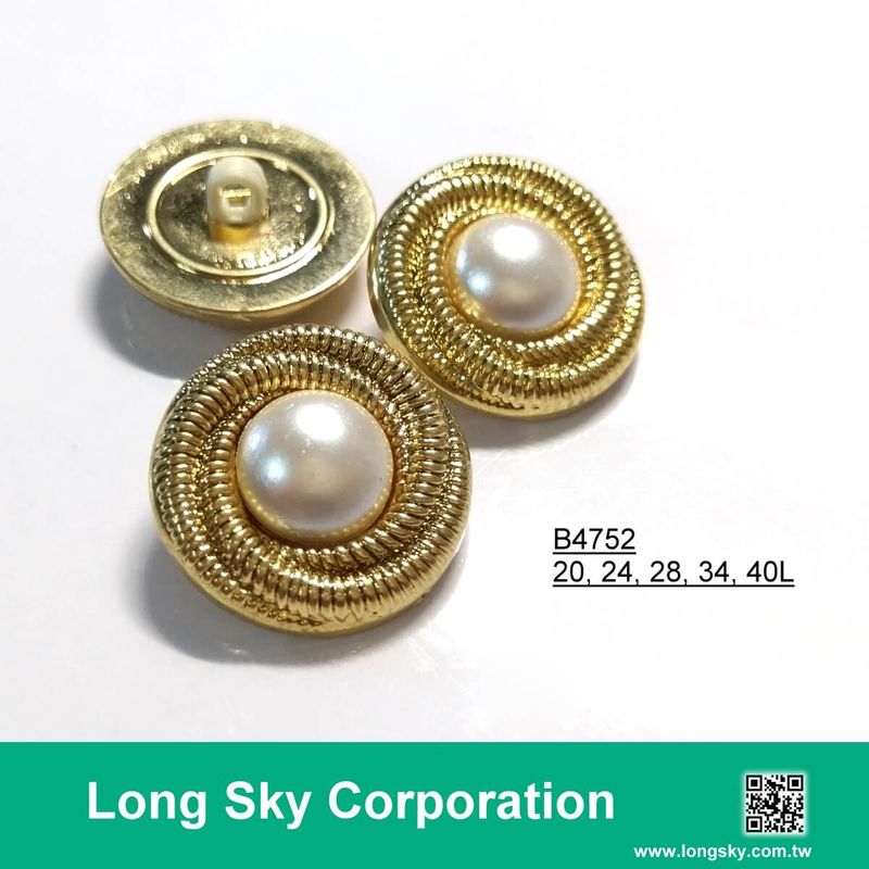 (#B4752/20L,24L,28L,34L,40L) 2-piece antique gold-pearl white combination button for lady overcoat