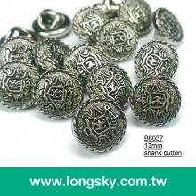 (#B6037/13mm) round small shank button with royal decorative pattern