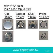 (#MB1615/15mm) Classical Lead free Polyester Pearl Top Metal Prong Snap Button for shirt
