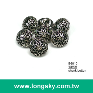 (#B6010/13mm) antique silver plated fashion flower pattern shank buttons maker