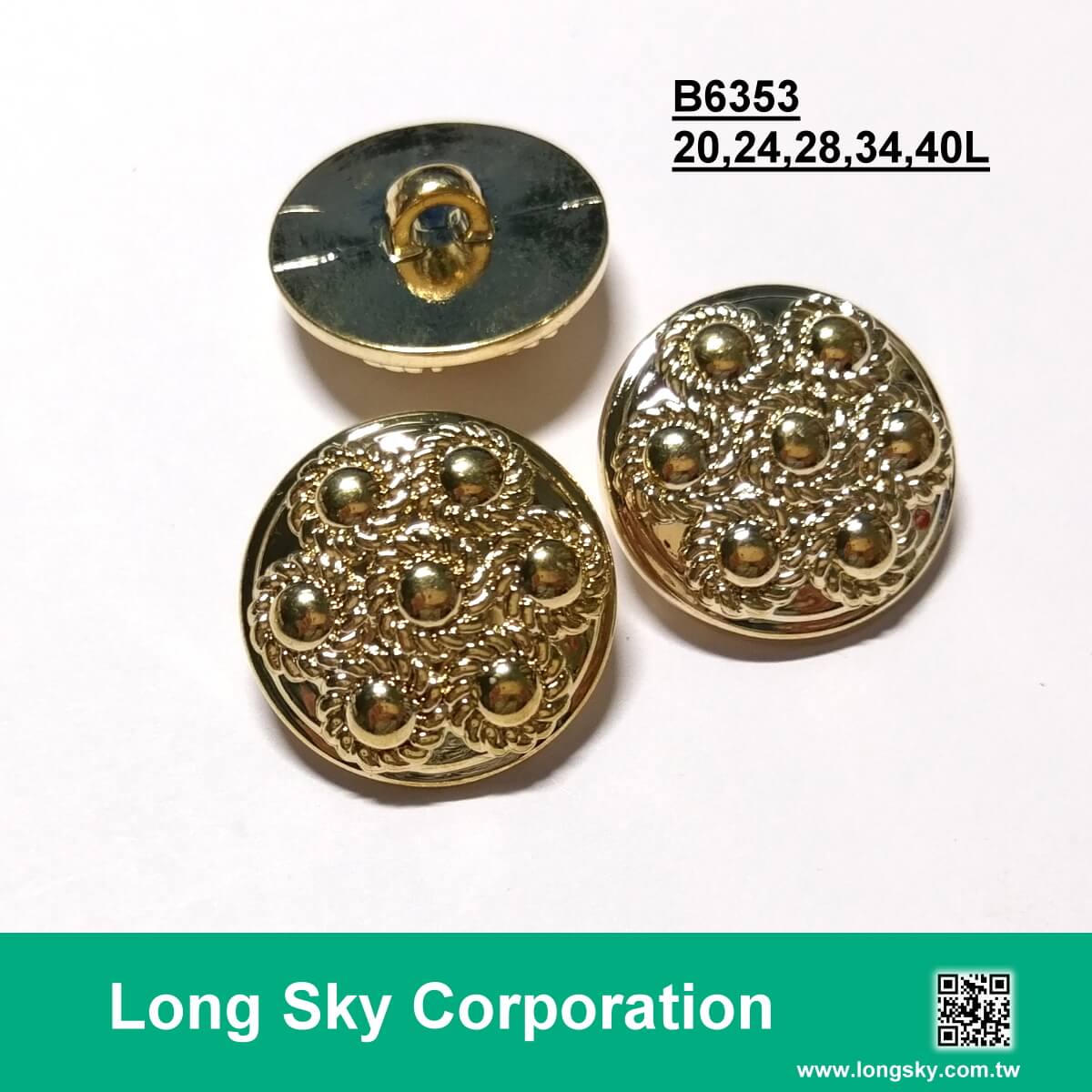 (B6353/20L, 24L,28L,32L,40L) gold plating shank abs button for lady suit