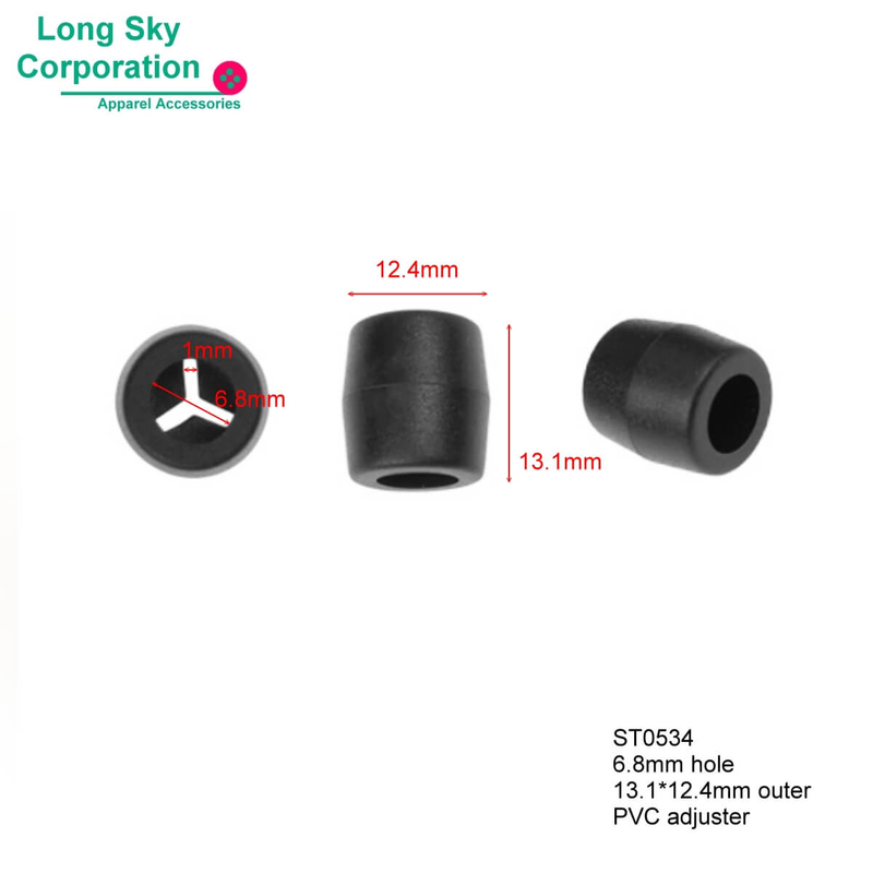 (#ST0534) 6.8mm hole big black PVC plastic face cover cord adjuster cord ends