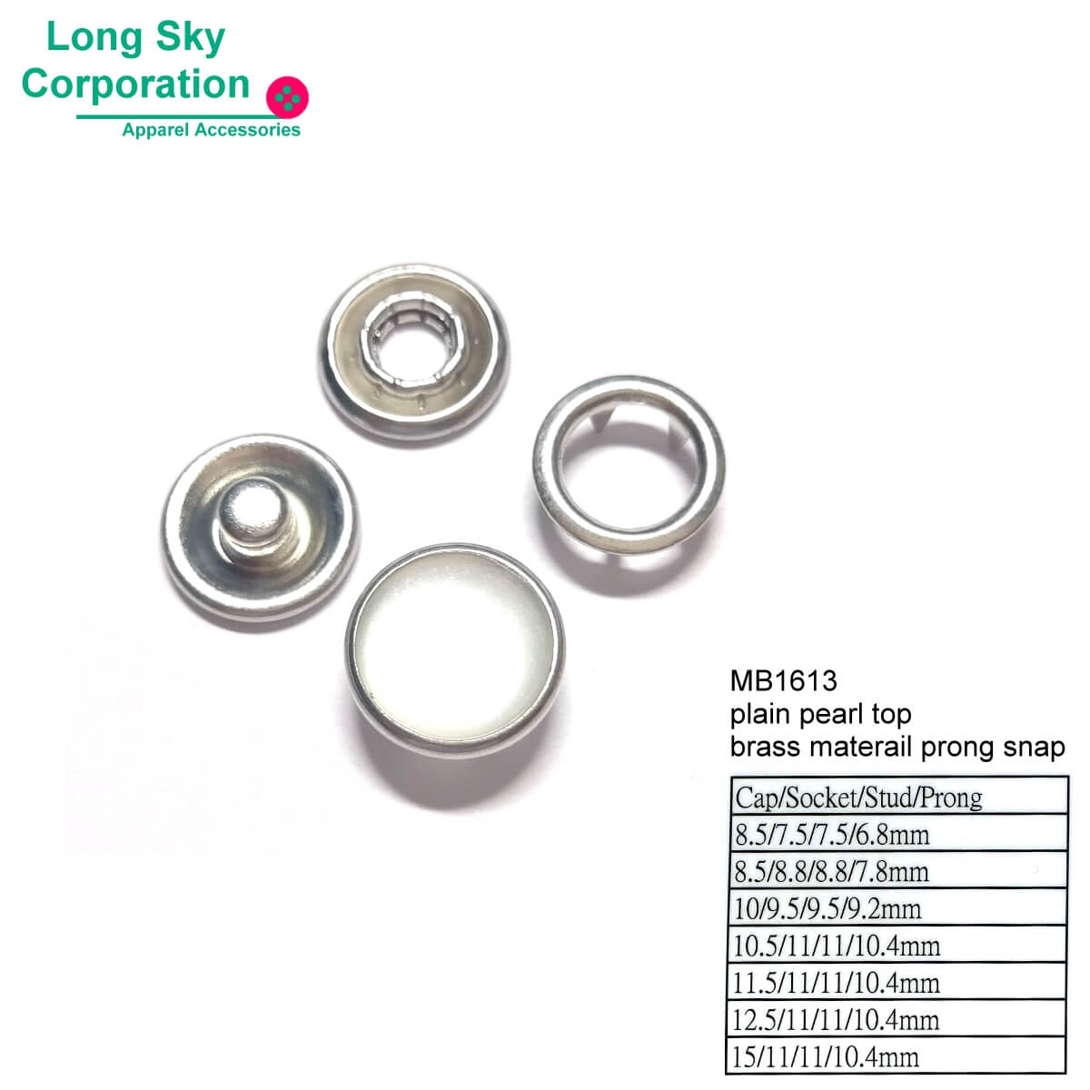 (MB1613) 8.5mm to 15mm cap lead free polyester resin top brass prong snap button