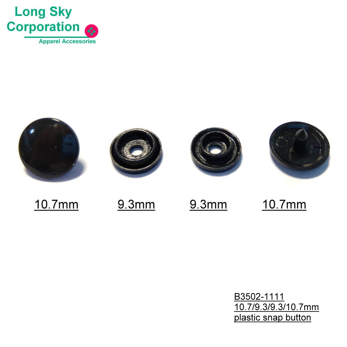 (#B3502-1111) 11mm cap plastic snap button