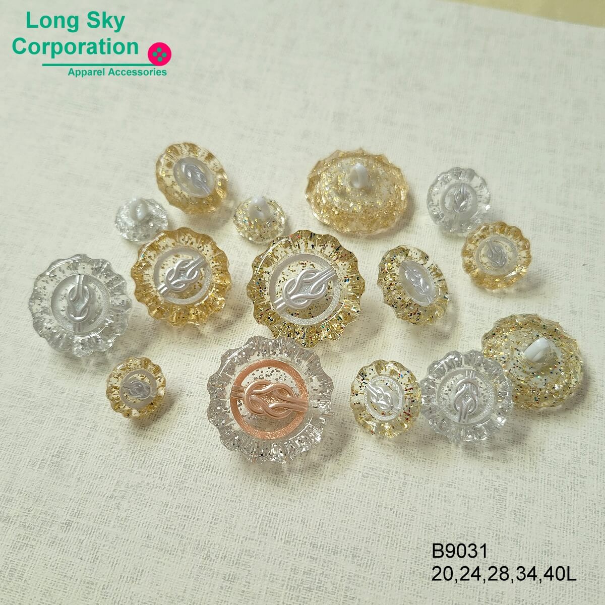 Knot pattern combined glitter craft and sewing buttons (B9031/20L,24L,28L,34L,40L)