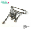 2.5" gunmetal finish safety pin with rhinestones and chains (SP0093)