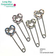 (SP0013) 2.5" stone decorated heart shape safety pin for garments