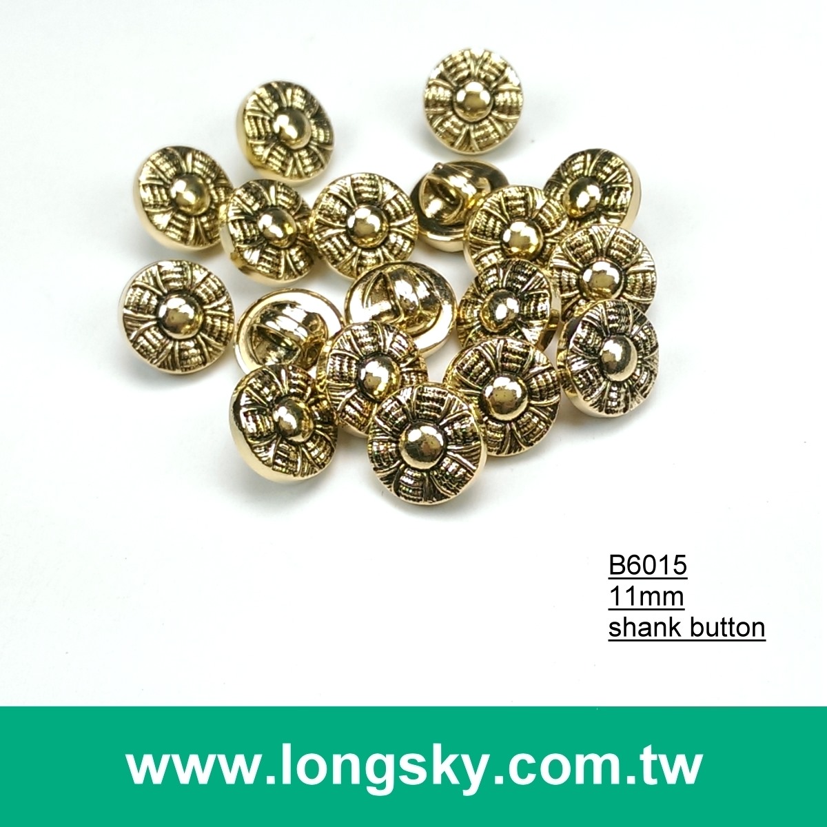(#B6015/11mm) Taiwan fancy antique gold small shirt buttons with shank