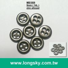 (MB1809/14L) 4 holes 9mm small sewing on zinc alloyed metal garment button