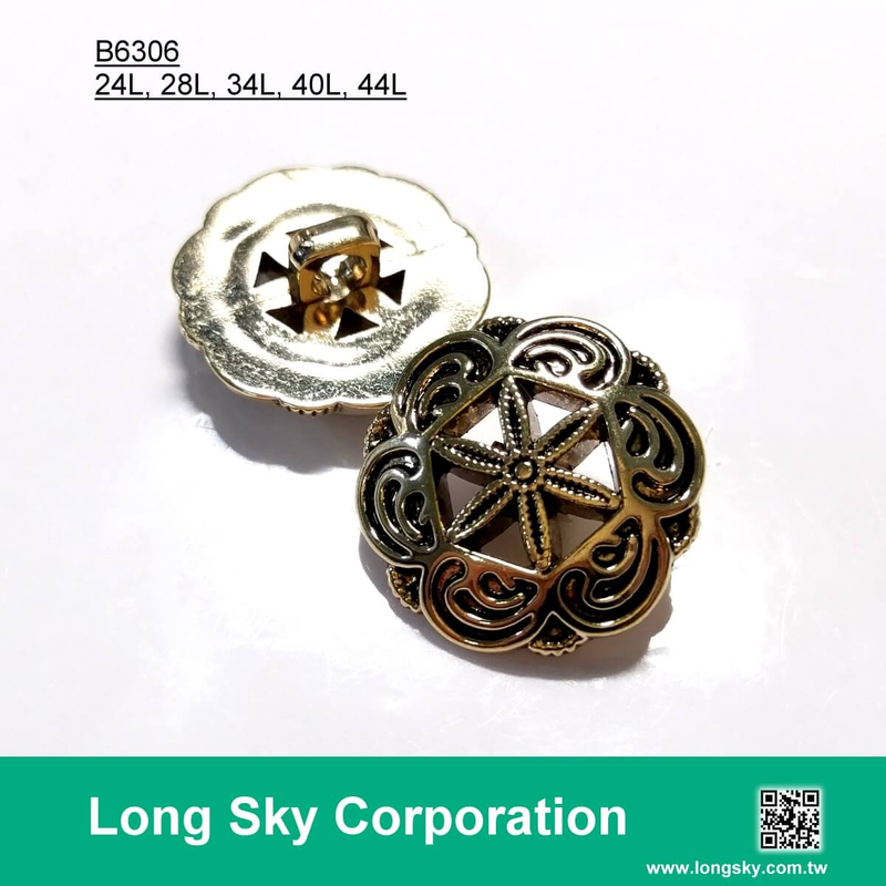 (B6306/24L,28L,34L,40L,44L) antique gold plating flower apparel button