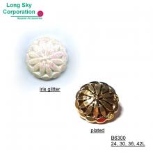 (#B6300/24L, 30L, 36L, 42L) flower pattern metal plated apparel button, iris glitter button