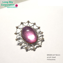 Oval shape pink bead woman coat brooch (BR0081/42x36mm)