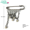 2.5" gunmetal finish safety pin with rhinestones and chains (SP0093)