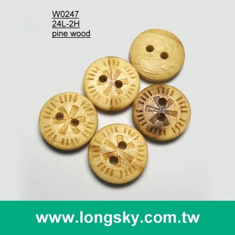 (#W0247) pattern carved natural wood button for blouse