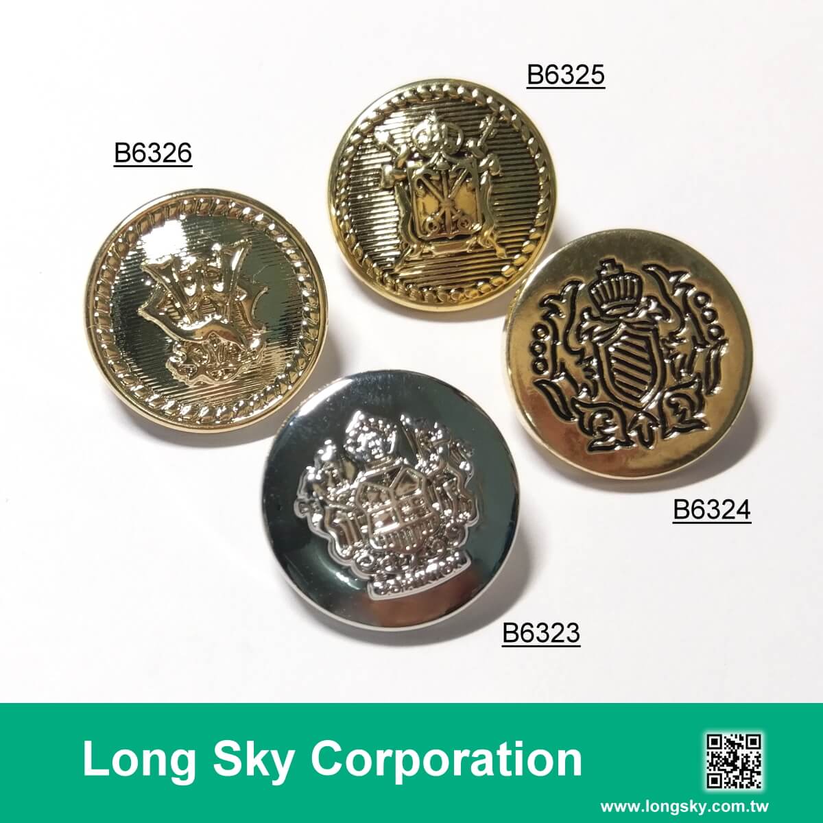 (#B6323~26) royal style pattern shank button in gold color, silver color