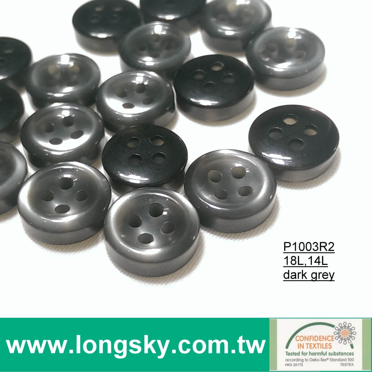 (P1003R2) Grey Round Imitation Shell Polyester Resin Shirt Button 