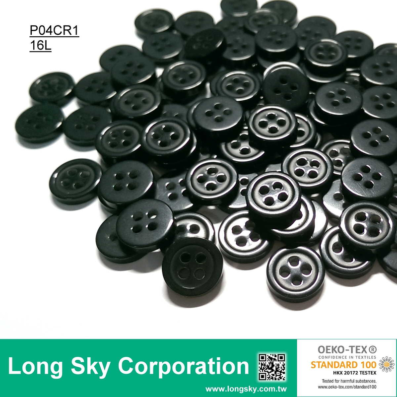 (#P04CF1) 16L 4 hole round black shirt button for sale