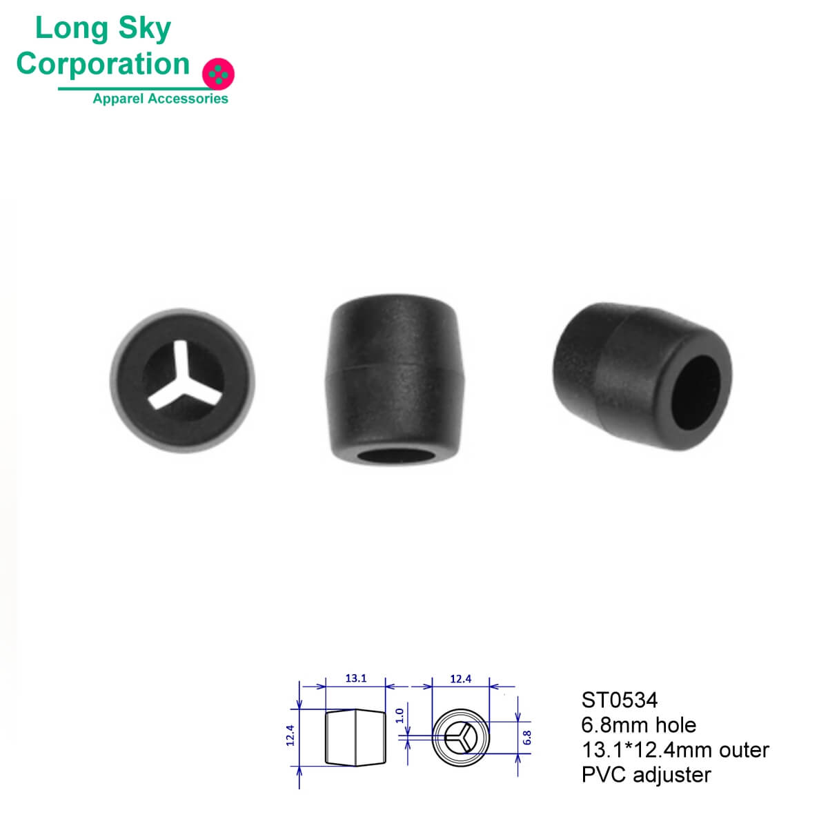 (#ST0534) 6.8mm hole big black PVC plastic face cover cord adjuster cord ends