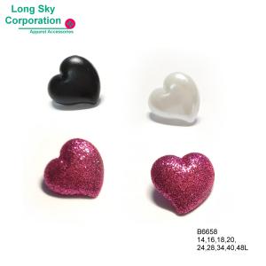 Heart shaped button, pearl heart button, glitter heart button (B6658)