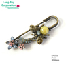 (SP0096) antique brass butterfly and rhinestone flower decorated safety pin