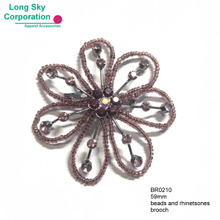 6cm purple bead chain made flower brooch (BR0210)
