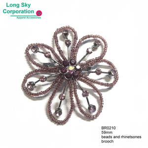 6cm purple bead chain made flower brooch (BR0210)