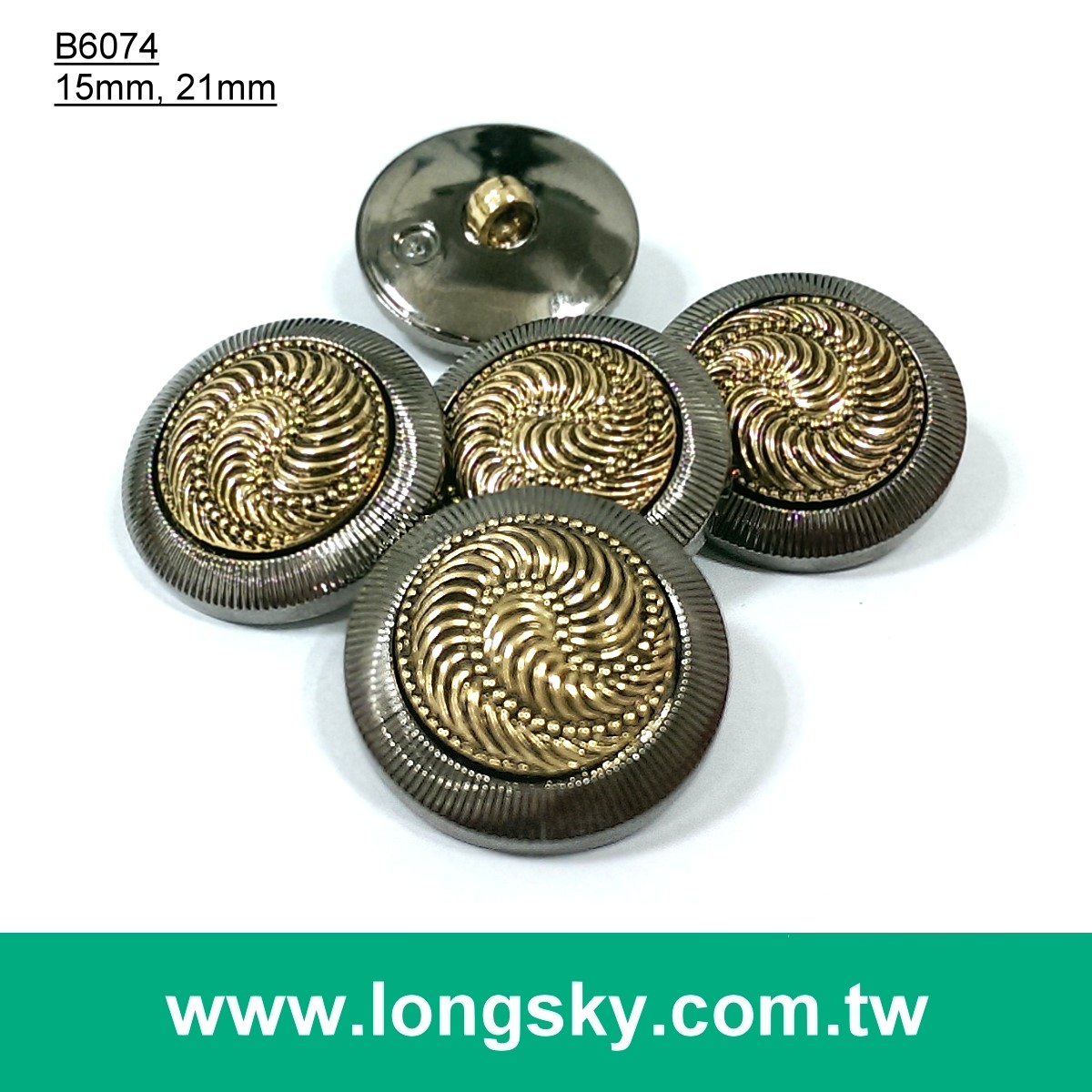 (#B6074/15mm, 21mm) 2-piece plastic gold plated button for women overcoat