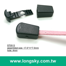 (#ST0513) plastic stopper cord lock,plastic cord lock, plastic cord end for raincoat