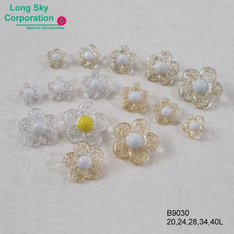 Glitter decorated combined flower shape sparkly button (B9030/20L,24L,28L,34L,40L)