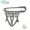 3" gunmetal finish safety pin with rhinestones and chains