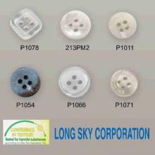 Polyester button for garments