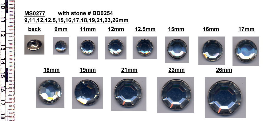 (#MS0277) Fashion apparel use metal shank button with acrylic stone
