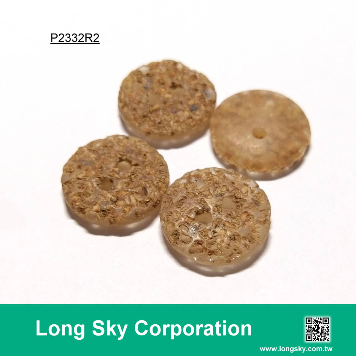 (#P2332R2) 2 hole brown color polyester resin material decorative craft button