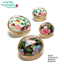(#B9506) 24L, 28L, 34L, 40L fancy oval center floral printed shank buttons