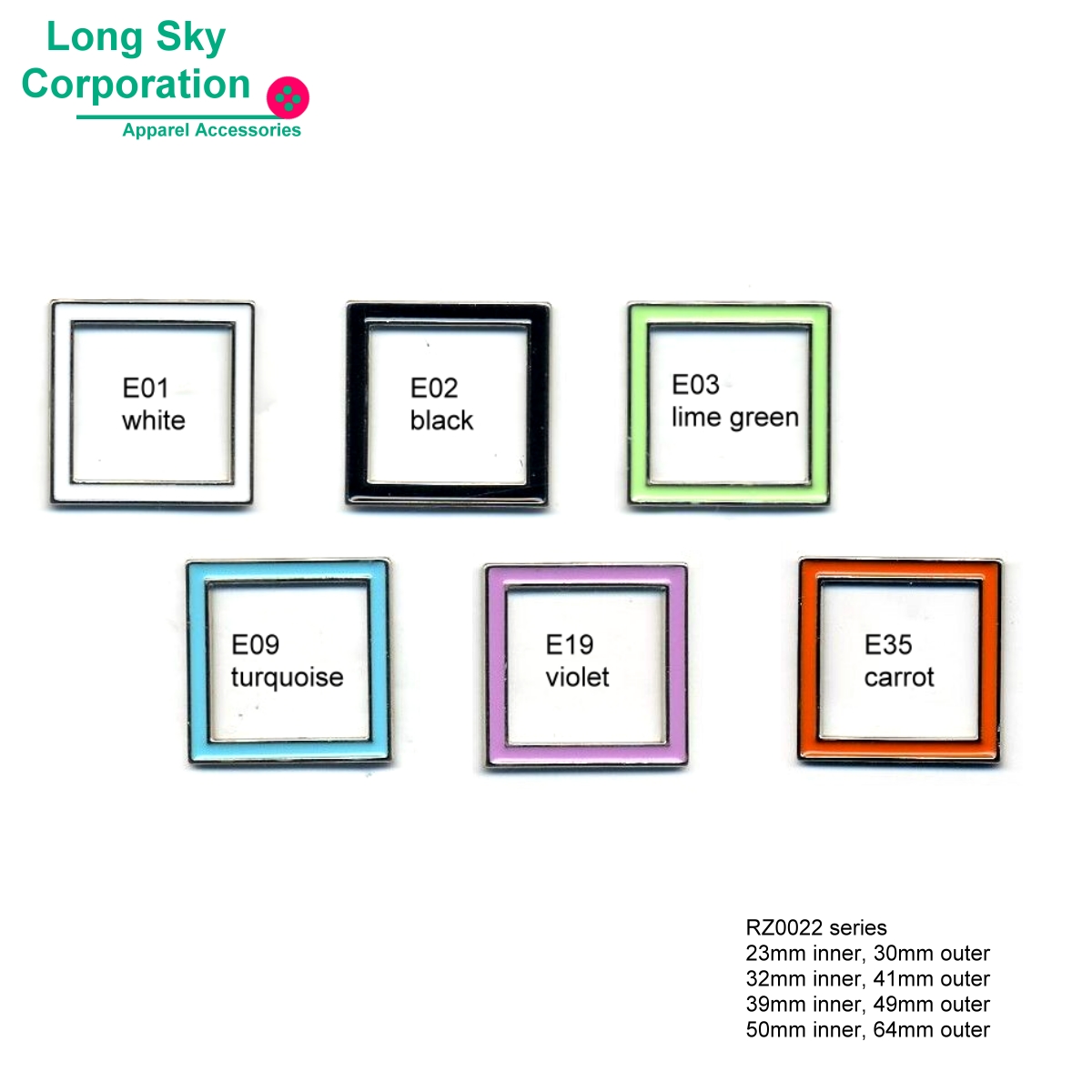 Square shape ring buckle, colorful apparel ornament (RZ0022/23,32,39,50mm inner)
