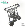 heart charm, star plates and chain decorated 3" safety pin (SP0102)