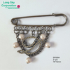 3" D charm with pearl bead and crystal rs. gunmetal color safety pin (SP0094)