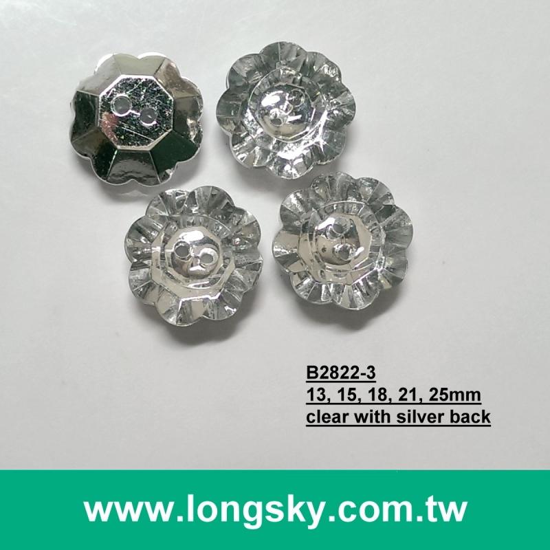 (#B2822-3) 2 hole crystal with silver back plastic acrylic button